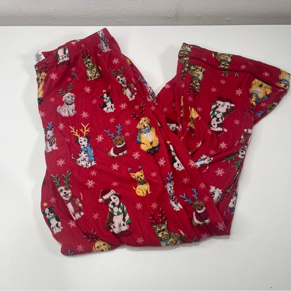 Nick & Nora Christmas Day Dogs Pajama Pants Girls Lg 12/14 Festive Holiday